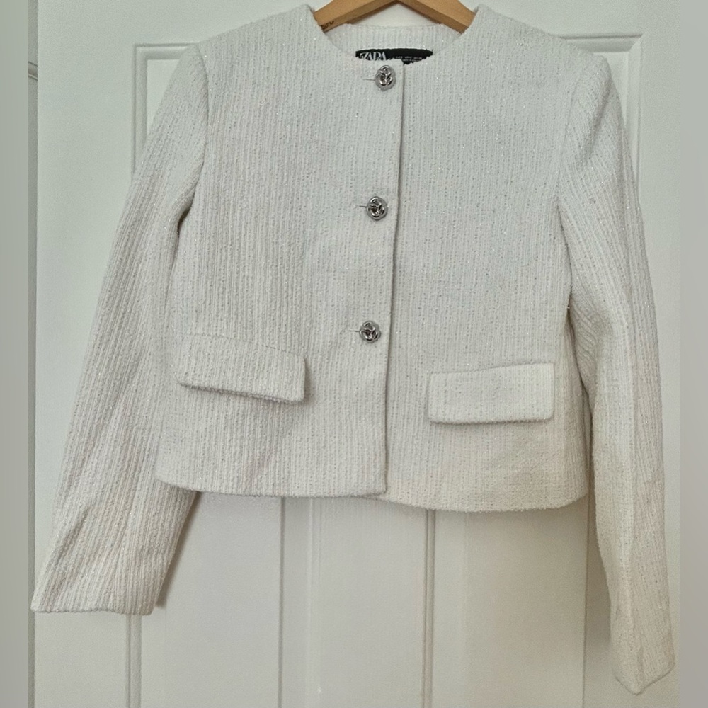 ZARA Structured Metallic Thread Cropped Jacket - Picture 10 of 13